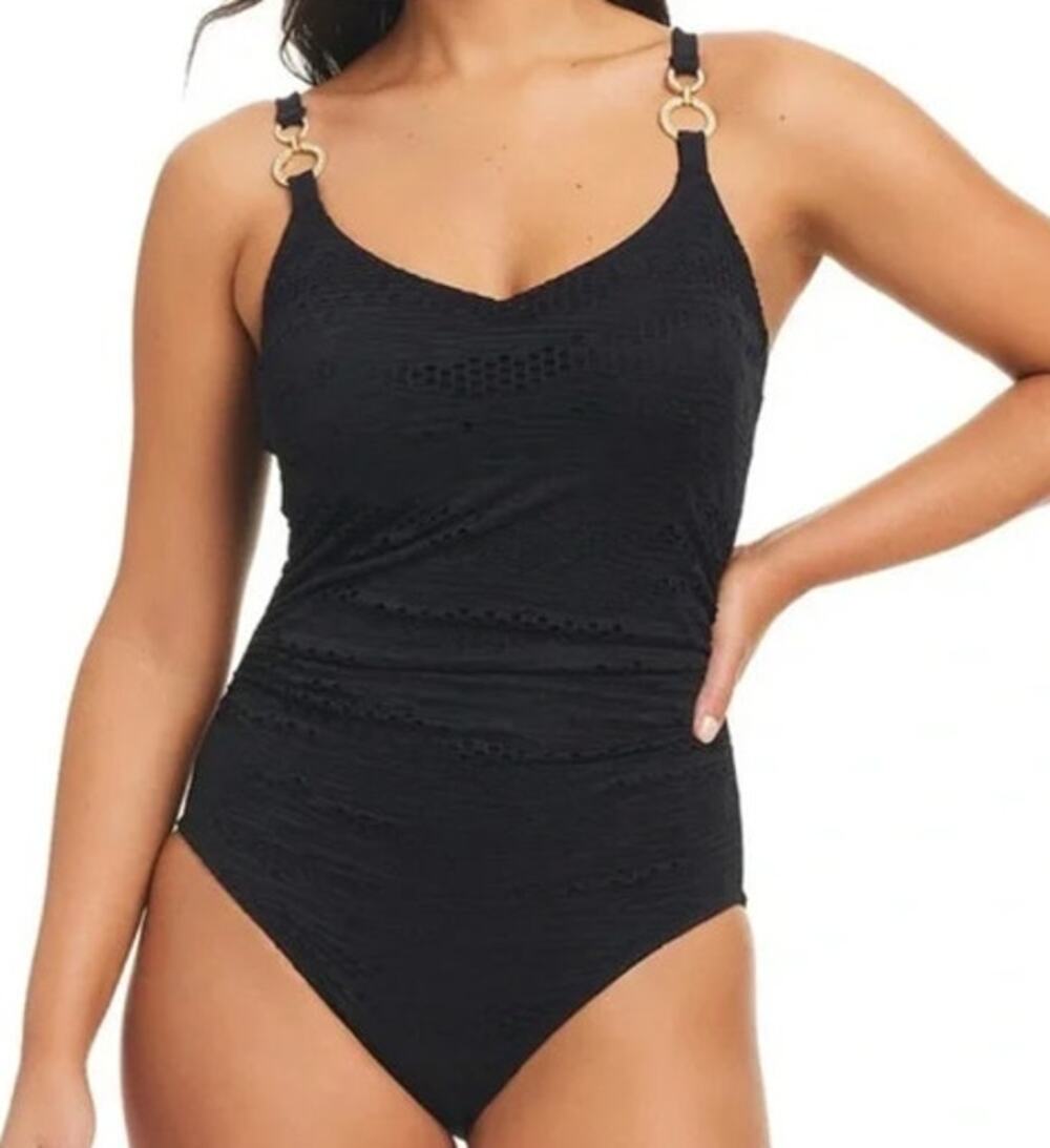 Beyond Control Women's Textured O-Ring One Piece Swimsuit in Black
